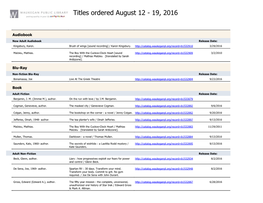 Titles Ordered August 12 - 19, 2016