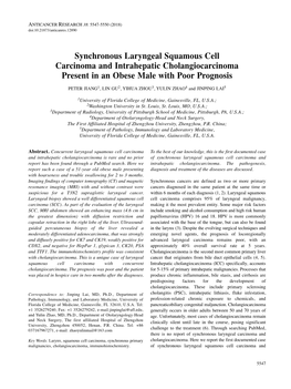 Synchronous Laryngeal Squamous Cell Carcinoma and Intrahepatic