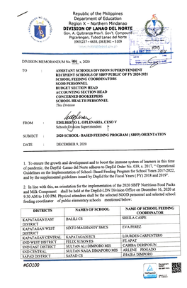 NARAN NG Department of Education EDUK Region X - Northern Mindanao DIVISION of LANAO DEL NORTE