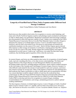 Longevity of Scarified Seed of Three Native Legumes Under Different Seed Storage Conditions Annie Young-Mathews, Kathy Pendergrass and Amy Bartow