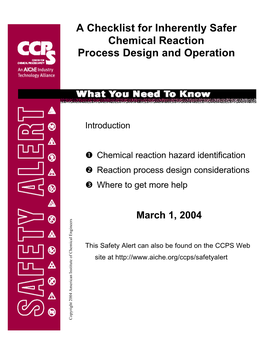 A Checklist for Inherently Safer Chemical Reaction Process Design and Operation
