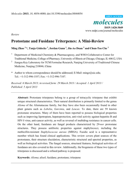 Protostane and Fusidane Triterpenes: a Mini-Review