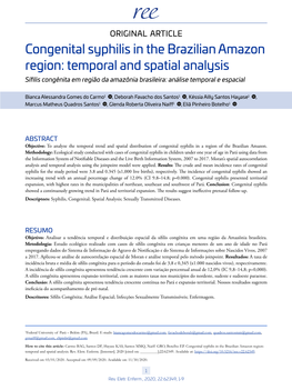 Congenital Syphilis in the Brazilian Amazon Region: Temporal and Spatial Analysis Sífilis Congênita Em Região Da Amazônia Brasileira: Análise Temporal E Espacial