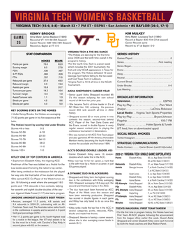 Virginia Tech Women's Basketball Overall Statistics (As of Mar 21, 2021)