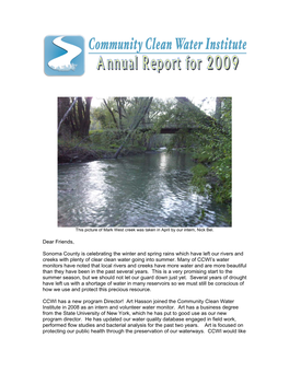 Dear Friends, Sonoma County Is Celebrating the Winter and Spring Rains Which Have Left Our Rivers and Creeks with Plenty of Clea