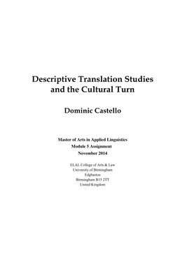 Descriptive Translation Studies and the Cultural Turn