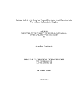 Statistical Analysis of the Spatial and Temporal Distribution of Acid Deposition in the West Midlands, England, United Kingdom