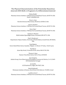 The Physical Characterization of the Potentially-‐Hazardous