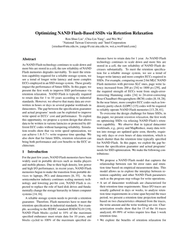 Optimizing NAND Flash-Based Ssds Via Retention Relaxation