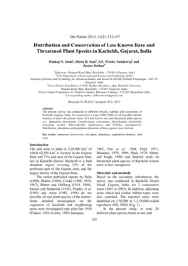 Distribution and Conservation of Less Known Rare and Threatened Plant Species in Kachchh, Gujarat, India