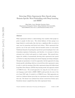 Detecting White Supremacist Hate Speech Using Domain Specific