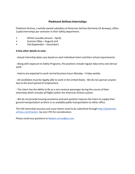 Piedmont Airlines Internships