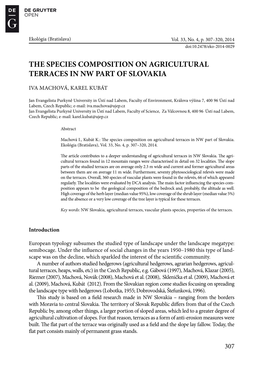 The Species Composition on Agricultural Terraces in Nw Part of Slovakia