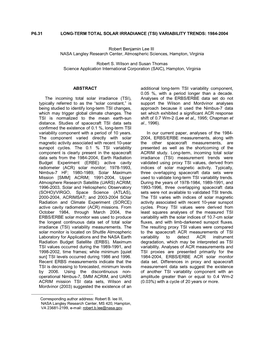 P6.31 Long-Term Total Solar Irradiance (Tsi) Variability Trends: 1984-2004