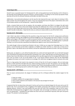 Cricket Report 2011 Overall It Was a Successful Season for Chorleywood