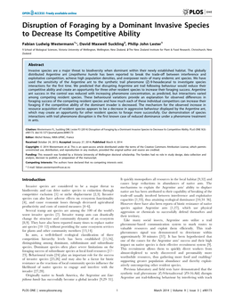 Disruption of Foraging by a Dominant Invasive Species to Decrease Its Competitive Ability