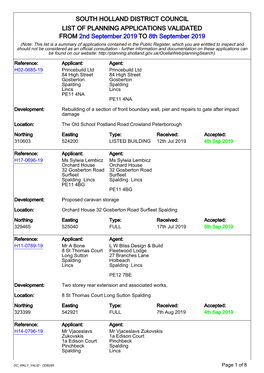 South Holland District Council List of Planning