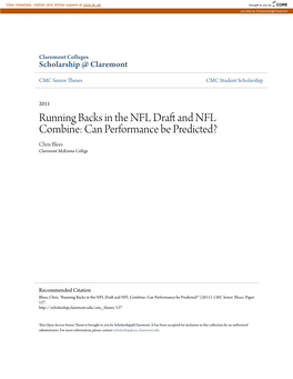 Running Backs in the Nfl Draft and Nfl Combine: Can Performance Be Predicted?