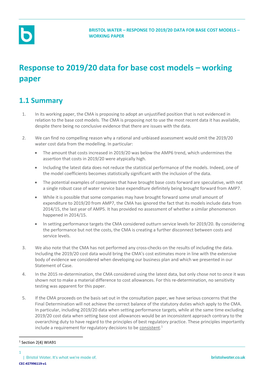 Bristol Water – Response to 2019/20 Data for Base Cost Models – Working Paper