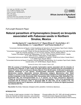 On Bruquids Associated with Fabaceae Seeds in Northern Sinaloa, Mexico