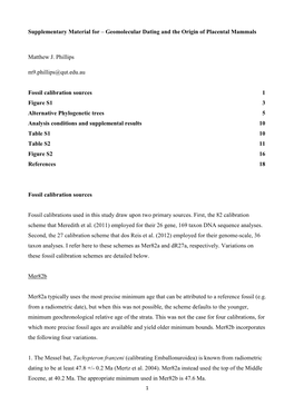 Supplementary Material for – Geomolecular Dating and the Origin of Placental Mammals