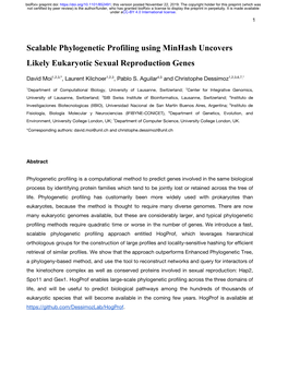 Scalable Phylogenetic Profiling Using Minhash Uncovers Likely Eukaryotic Sexual Reproduction Genes