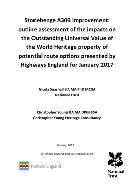 Stonehenge A303 Improvement: Outline Assessment of the Impacts