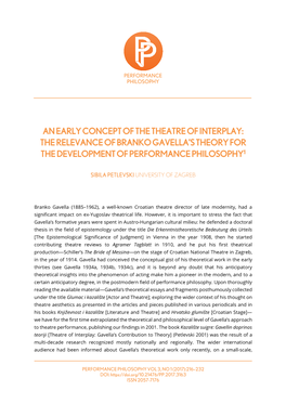 An Early Concept of the Theatre of Interplay: the Relevance of Branko Gavella's Theory for the Development of Performance Phil