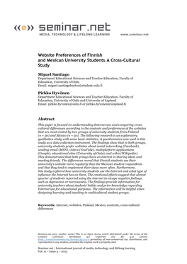 Website Preferences of Finnish and Mexican University Students: a Cross-Cultural Study