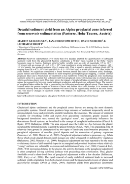 Decadal Sediment Yield from an Alpine Proglacial Zone Inferred from Reservoir Sedimentation (Pasterze, Hohe Tauern, Austria)