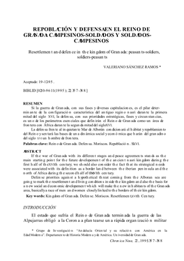 Repoblación Y Defensa En El Reino De Granada: Campesinos-Soldados Y Soldados- Campesinos