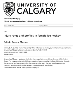 Injury Rates and Profiles in Female Ice Hockey