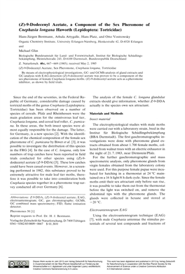 9-Dodecenyl Acetate, a Component of the Sex Pheromone of Cnephasia Longana Haworth (Lepidoptera: Tortricidae)