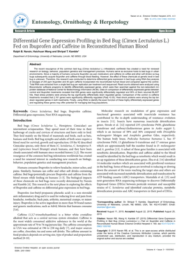 Differential Gene Expression Profiling in Bed Bug (Cimex Lectularius L.) Fed on Ibuprofen and Caffeine in Reconstituted Human Blood Ralph B