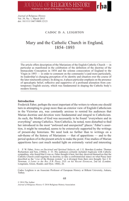 Mary and the Catholic Church in England, 18541893