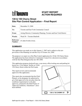 STAFF REPORT ACTION REQUIRED 130 & 150 Cherry Street Site Plan