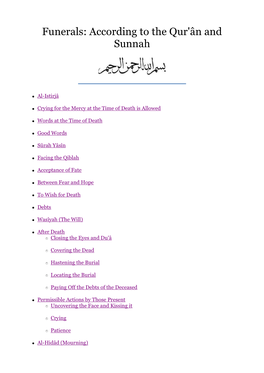 Funerals: According to the Qur'ân and Sunnah