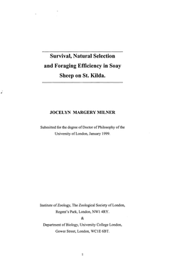 Survival, Natural Selection and Foraging Efficiency in Soay Sheep on St