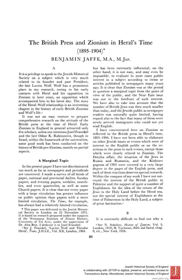 The British Press and Zionism in Herzl's Time (1895-1904)* BENJAMIN JAFFE, MA., M.Jur