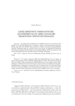 Linee Difensive Tardoantiche/ Altomedievali in Aree Collinari Piemontesi: Spunti Di Indagine