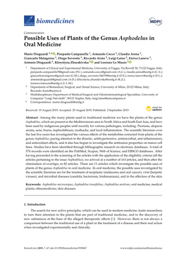 Possible Uses of Plants of the Genus Asphodelus in Oral Medicine