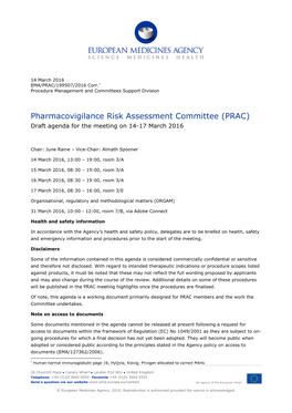 PRAC Draft Agenda of Meeting 14-17 March 2016