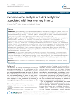 Genome-Wide Analysis of H4K5 Acetylation Associated with Fear Memory in Mice C Sehwan Park1,3*, Hubert Rehrauer2 and Isabelle M Mansuy1,3