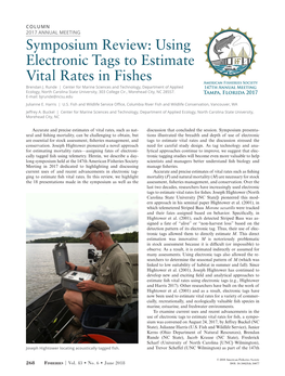 Symposium Review: Using Electronic Tags to Estimate Vital Rates in Fishes Brendan J