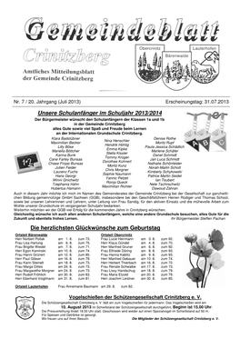 Unsere Schulanfänger Im Schuljahr 2013/2014