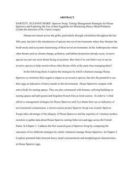 Sparrow Swap: Testing Management Strategies for House Sparrows and Exploring the Use of Their Eggshells for Monitoring Heavy Metal Pollution