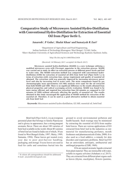 Comparative Study of Microwave Assisted Hydro-Distillation with Conventional Hydro-Distillation for Extraction of Essential Oil from Piper Betle L