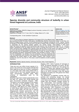 Species Diversity and Community Structure of Butterfly in Urban Forest Fragments at Lucknow, India