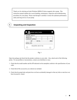 Iwaki Walchem Magnetic Drive Pump Mdh-(F) Series Instruction Manual