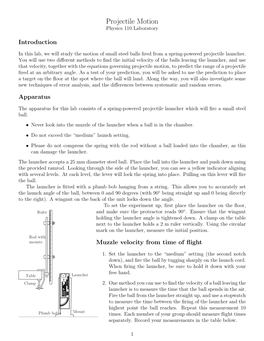 Projectile Motion Physics 110 Laboratory